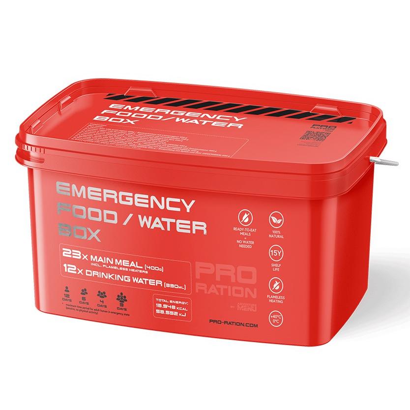 Pro Ration - Emergency Food/Water Box, 23 Måltider inkl. 4L Vand - Billede nr. 1 - ReadyBox.dk