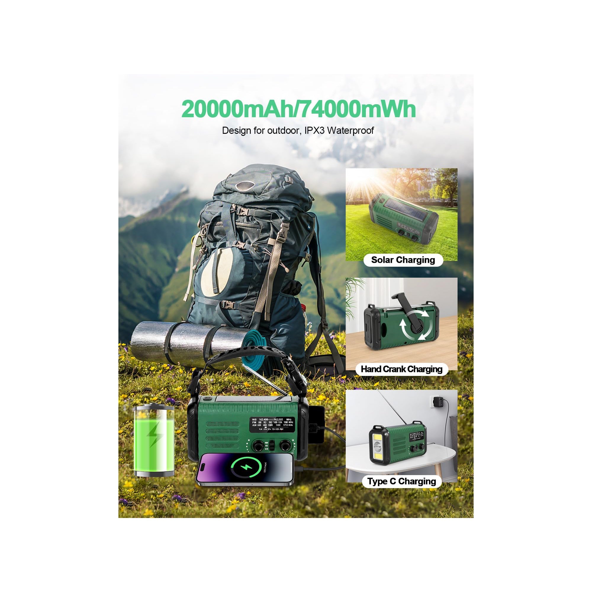 Sunny Hiker - Nødradio m. Powerbank 20.000 mAh - Billede nr. 8 - ReadyBox.dk