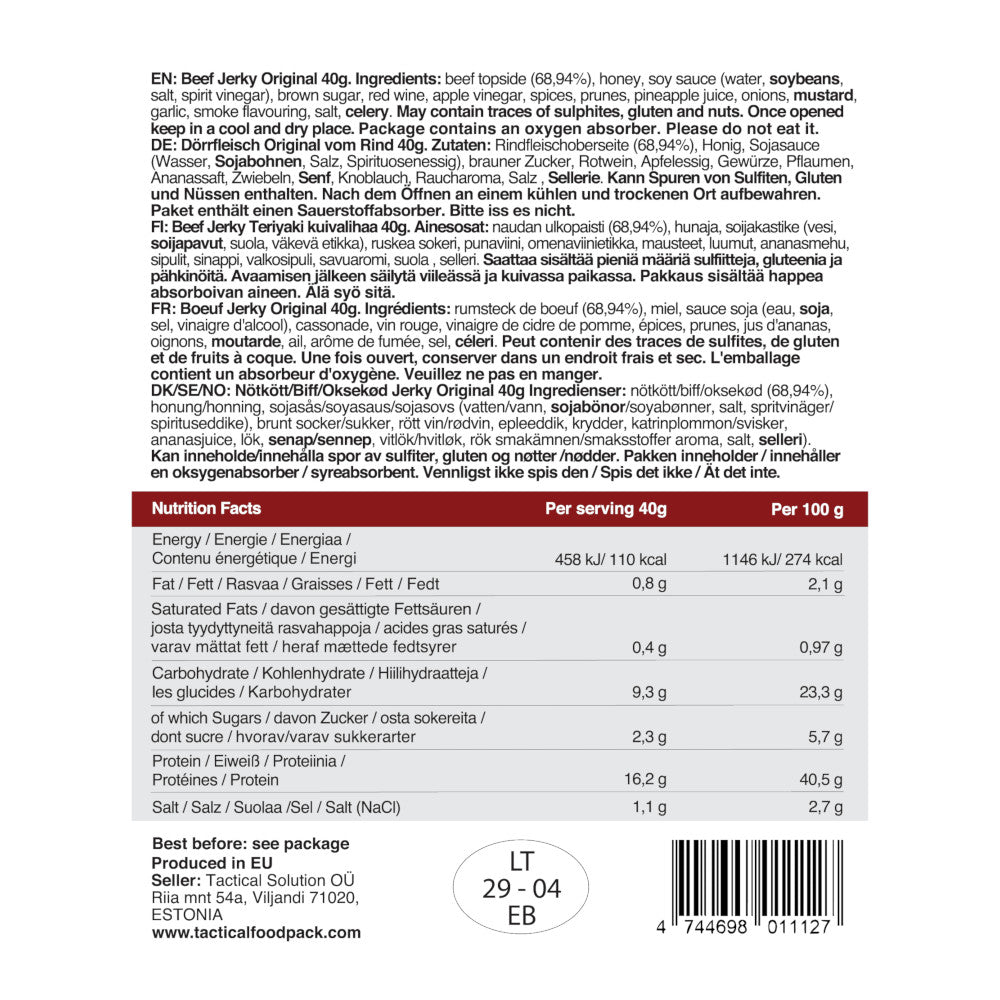 Tactical Foodpack - Original Beef Jerky - Billede nr. 2 - ReadyBox.dk