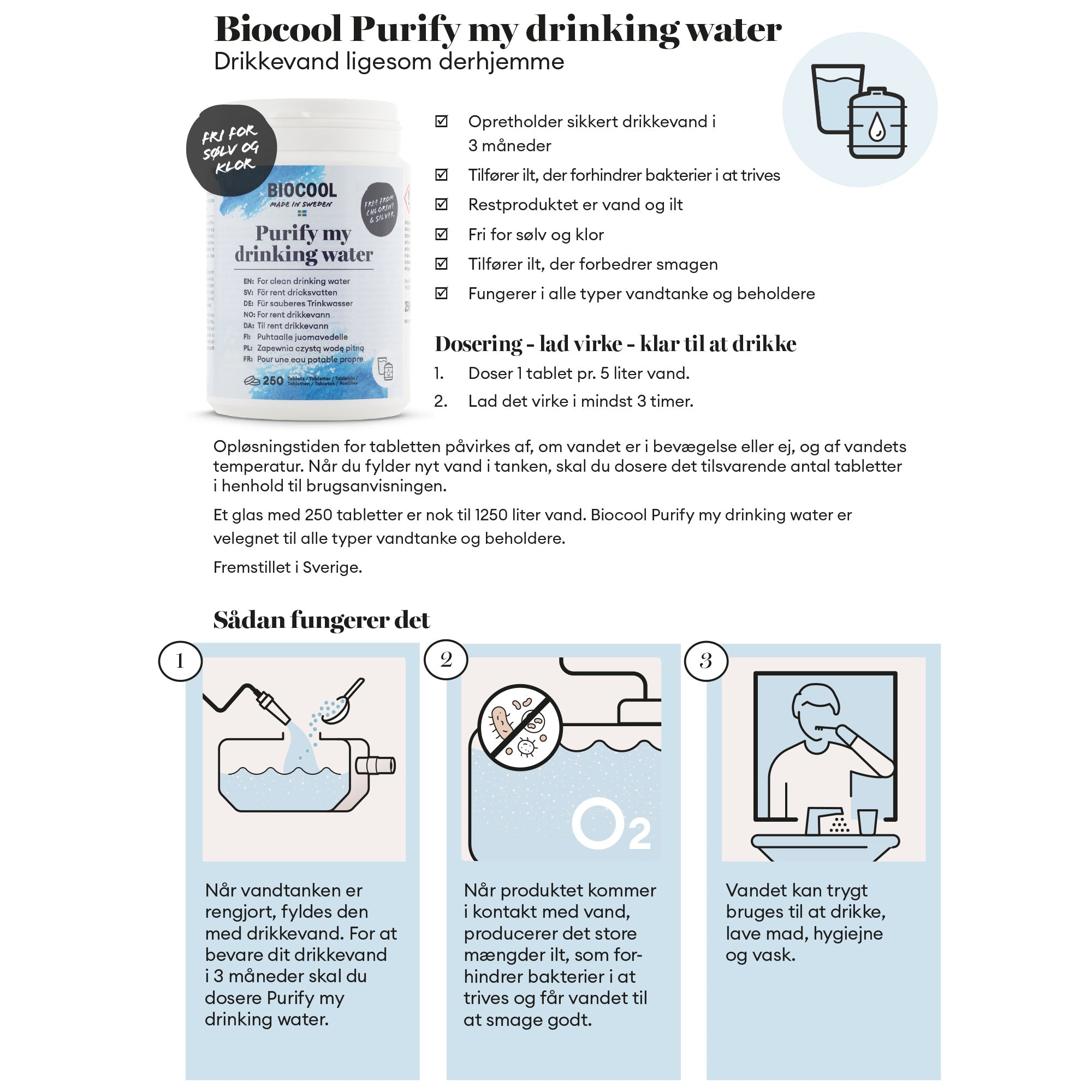 BioCool - CleanWater Purify Vandrensningstabletter (250 stk) - Billede nr. 2 - ReadyBox.dk